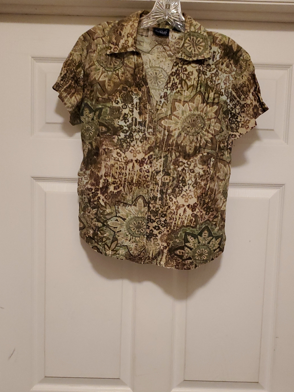 Woolrich Olive and Brown Floral Button-Front Blouse
